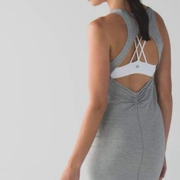 Lululemon Go For It Dress Womens 10 Gray Hyper Stripe Racerback Bodycon Athleisu - Picture 2 of 7